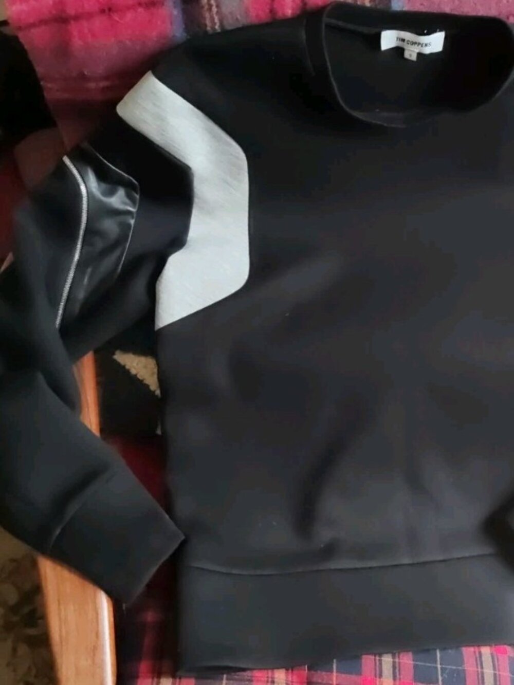 Tim Coppens Top Sweater Sweatshirt Napa Leather Inserts Sz S Made In USA